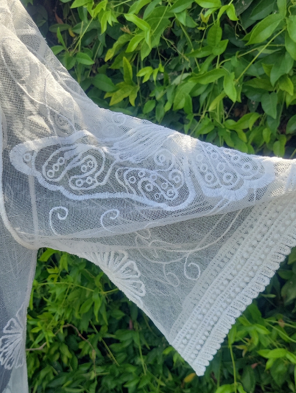 Boho White Butterfly Embroidered With Lace Trim Kimono Swim Cover Up - Picture 3 of 15